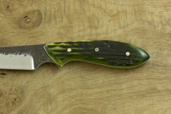 189mm Wharncliffe Brute Neck Knife with Modified Blade, Hammer Finish, Green Jig Bone - 89grams