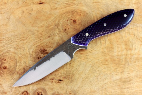 180mm Original Neck Knife, Hammer Finish, Purple Celluloid - 83grams
