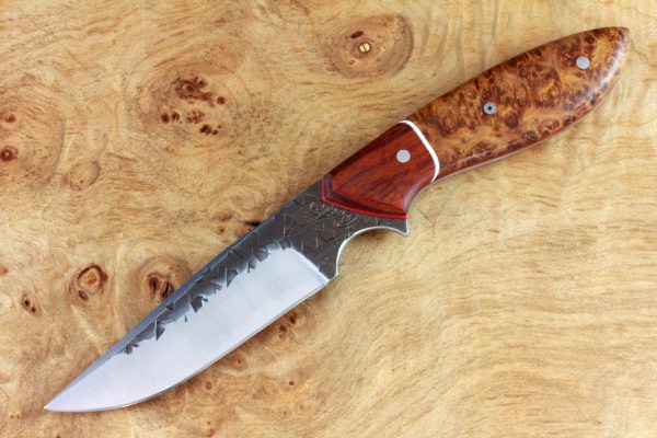 181mm Clave Neck Knife, Hammer Finish, Stabilized Burl - 79grams