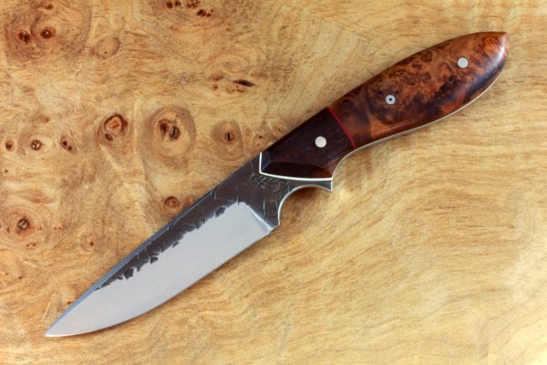 182mm Original Neck Knife, Hammer Finish, Stabilized Burl / Ironwood - 77grams