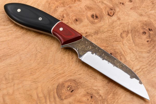 185mm Wharncliffe Neck Knife - Hammer Forge Finish - Red & Black Micarta