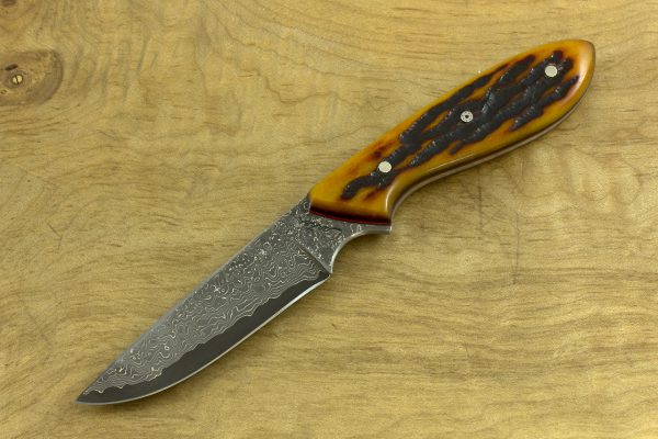 178mm Original Neck Knife, Damascus, Amber Jig Bone - 80grams
