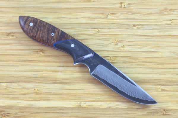 180mm Original Neck Knife, Damascus, Carbon Fiber / Burl - 84grams