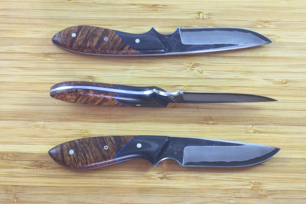 180mm Original Neck Knife, Damascus, Carbon Fiber / Burl - 84grams