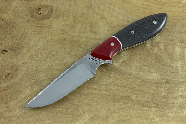 180mm Clip Point Original Neck Knife, Forge Finish, Red Micarta / Carbon Fiber - 74grams