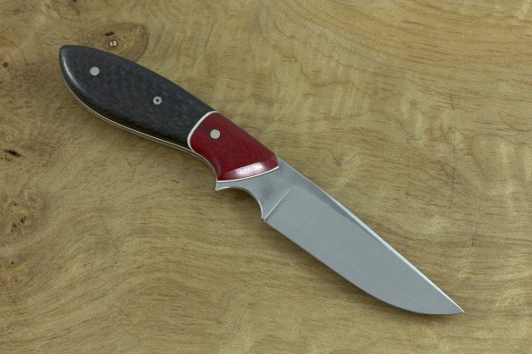 180mm Clip Point Original Neck Knife, Forge Finish, Red Micarta / Carbon Fiber - 74grams