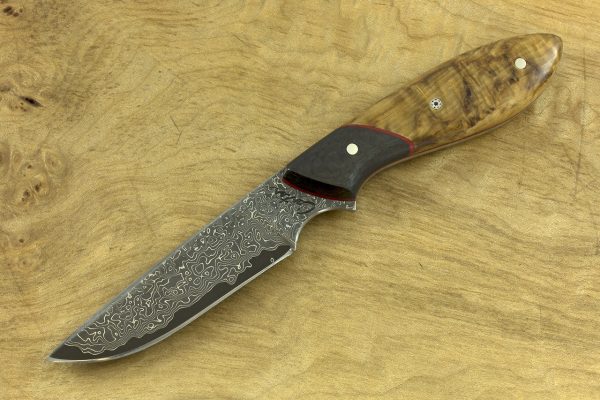 177mm Original Neck Knife, Damascus, Carbon Fiber / Birch - 72grams