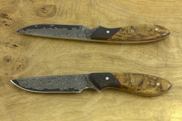 177mm Original Neck Knife, Damascus, Carbon Fiber / Birch - 72grams
