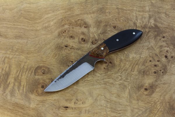 190mm Murray's 'Perfect' Neck Knife Modified Handle, Hammer Finish, Burl / Black Micarta - 92grams