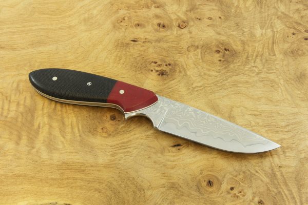 188mm Murray's 'Perfect' Model Neck Knife, Damascus, Red / Black Micarta - 103g