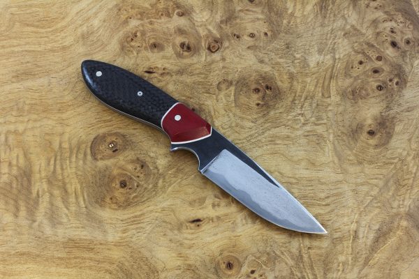 191mm Perfect Model Neck Knife, Wrought Iron, Red Micarta / Carbon Fiber -98grams