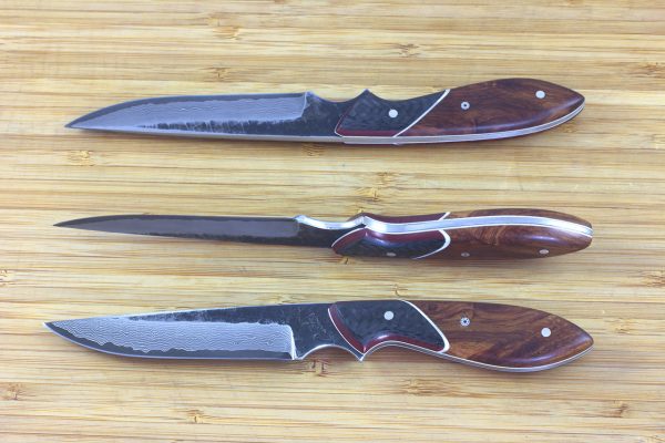 200mm Persian Neck Knife, Damascus, Carbon Fiber / Hardwood - 85grams