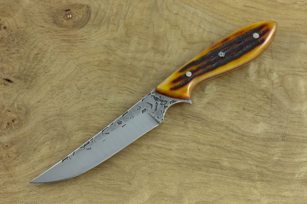 184mm Persian Neck Knife, Polished Hammer Finish, Amber Jig Bone - 67grams
