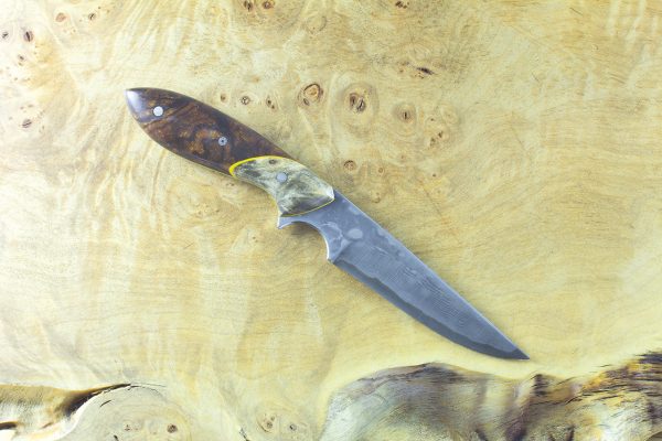 188mm "Pointy" Original Neck Knife, Damascus, Ironwood w/ Buckeye Bolster - 71 grams