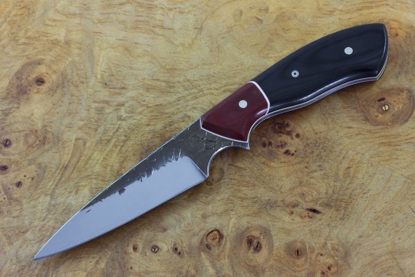 193mm Tetsuo's Neck Knife, Hammer Finish, Red / Black Micarta - 91grams
