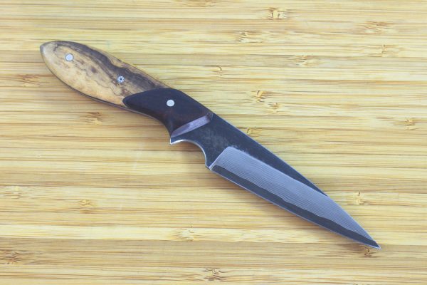 195mm Tetsuo's Neck Knife, Damascus, Olive Tree / Ironwood - 86grams