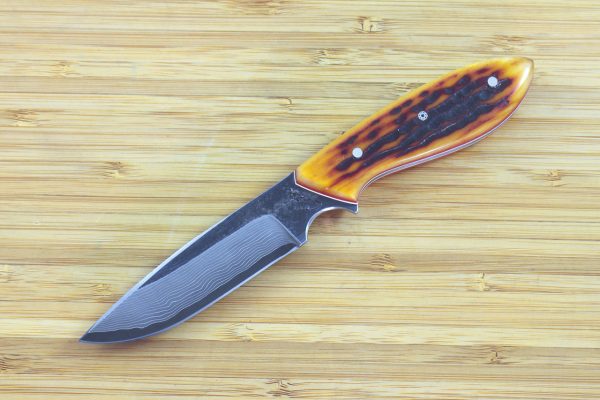 190mm Vex Clip Neck Knife, Damascus, Amber Jig Bone - 103grams