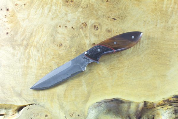 179mm Vex Clip Junior Freestyle Neck Knife, Damascus, Ironwood w/ Carbon Fiber Bolster - 72 grams