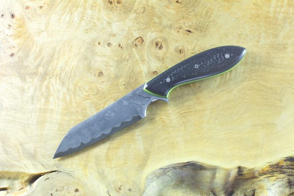 191mm Wharncliffe Brute Neck Knife, Damascus, Twill + Unidirectional Carbon Fiber Blend - 91 grams