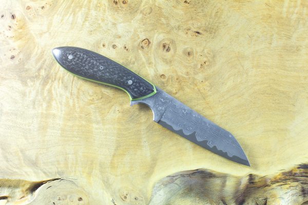 191mm Wharncliffe Brute Neck Knife, Damascus, Twill + Unidirectional Carbon Fiber Blend - 91 grams