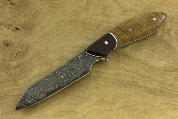 189mm Wharncliffe Brute Neck Knife, Damascus, Ironwood / Mango Tree - 79grams