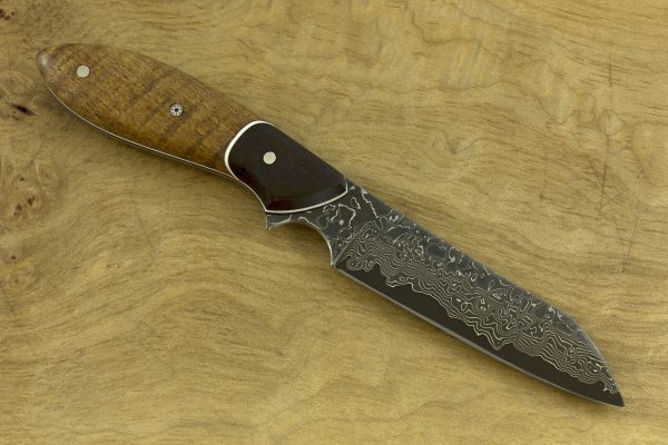 189mm Wharncliffe Brute Neck Knife, Damascus, Ironwood / Mango Tree - 79grams