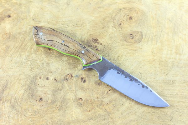 198mm Aviator Neck Knife, Hammer Finish, Spalted Maple with Toxic Green G10 liners - 100 grams