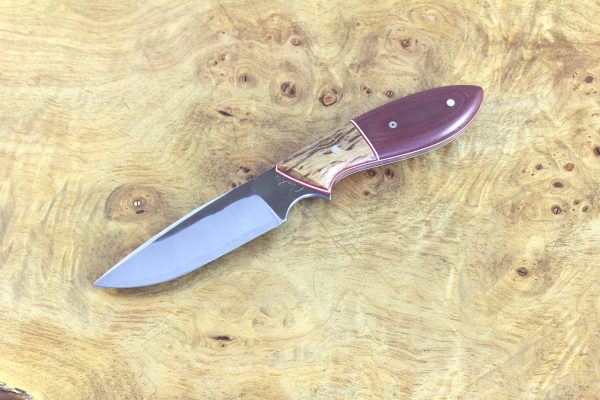 187mm Vex Clip Neck Knife, Forge Finish, Stabilized Birch / Red Linen Micarta - 86grams