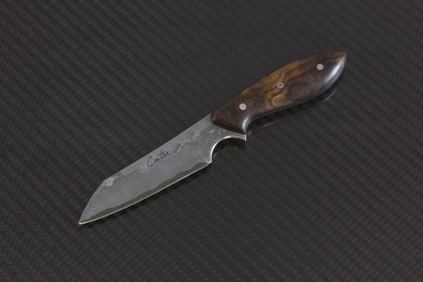 164mm Wharncliffe Brute Neck Knife, Damascus, Ironwood - 59 Grams