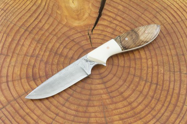 176 mm Original Neck Knife, Damascus, Spalted Maple w/ Ivory Paper Micarta Bolster - 74 grams