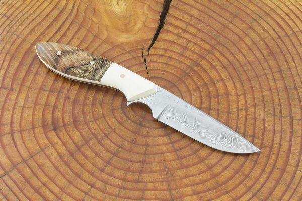 176 mm Original Neck Knife, Damascus, Spalted Maple w/ Ivory Paper Micarta Bolster - 74 grams