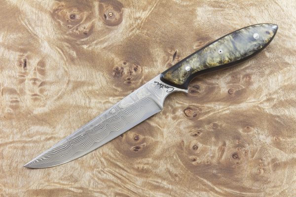 208 mm Persian Neck Knife, Damascus, Buckeye w/ Natural G10 Overlay - 74 grams