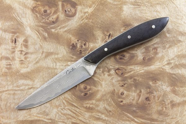 203 mm Freestyle Neck Knife, Damascus, Crosscut Pearl Carbon Fiber - 81 grams