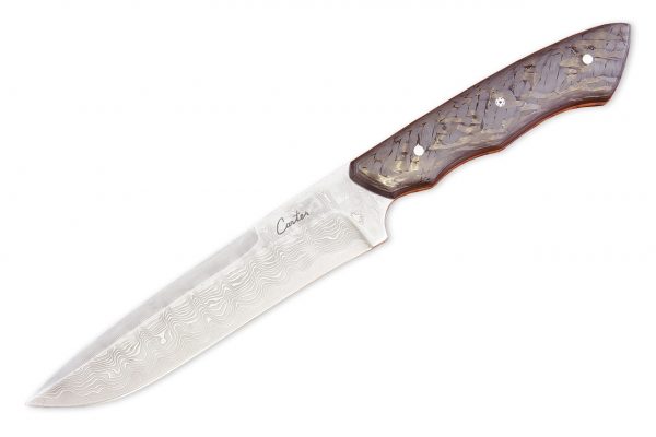 240 mm FS1 Knife #111, White Steel w/ Damascus, Pearl Carbon Fiber - 141 grams