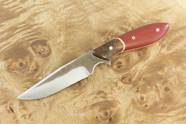 184 mm Clip Point Original Neck Knife, Red G10 w/ Ironwood Bolster - 76 grams
