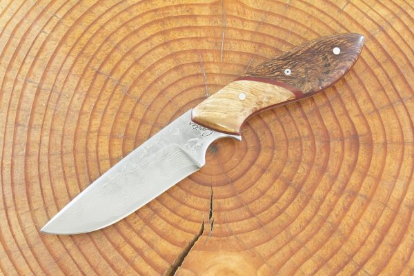 188 mm Perfect Neck Knife, Damascus, Lacewood w/ Maple Burl Bolster - 105 grams