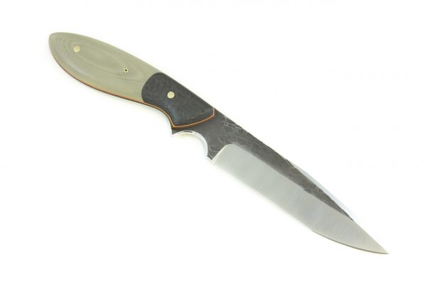 216 mm Long Vex Clip Neck Knife, Tan G10 w/ Carbon Fiber Bolster - 119 grams