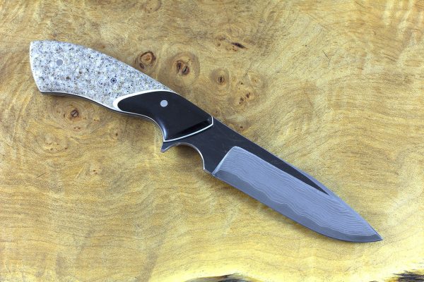 196mm Aviator Neck Knife, Damascus, Corian w/ Black Paper Micarta Bolster - 105 grams