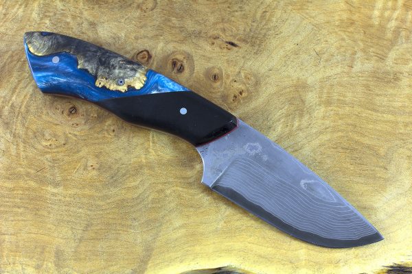 206mm Kajiki Neck Knife, Damascus, (BWP) ShokWood w/ Black Paper Micarta Bolster - 156 grams