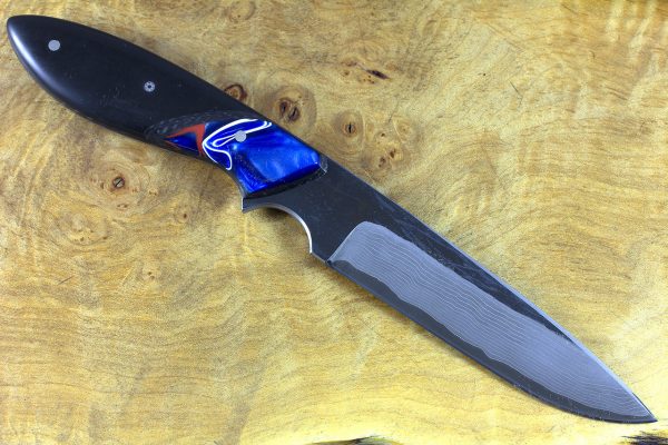 233mm Utility Knife, Damascus, Black Paper Micarta w/ Kirinite Bolster - 136 grams