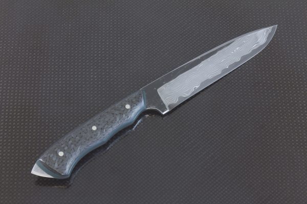 252mm FS1 Knife #38, Damascus, F10 Carbon Fiber with Green G10 Liners - 158 grams