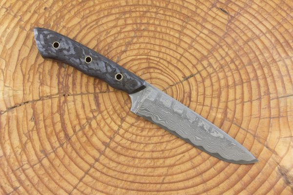 233 mm Compact FS1 Knife #55, Damascus, Pearl Carbon Fiber - 124 Grams