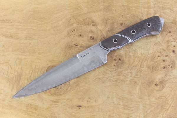 283mm FS1 Knife #37, Damascus Steel, F10 Carbon Fiber W/ Unidirectional Carbon Fiber Bolster - 191 Grams