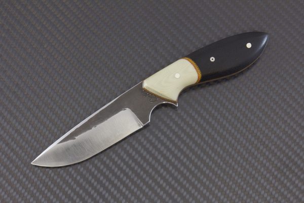 187mm Perfect Neck Knife, Black Crosscut Canvas Micarta w/ Tan G10 Bolster - 100 grams