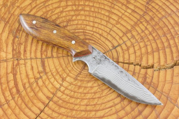 190 mm Muteki Series Perfect Neck Knife #816, Blue Steel w/ Damascus, Ironwood w/ Red Liners - 90 grams