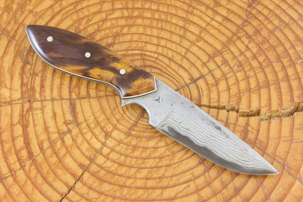 193 mm Muteki Series Perfect Neck Knife #817, Blue Steel w/ Damascus, Ironwood w/ White and Black Liners - 107 grams
