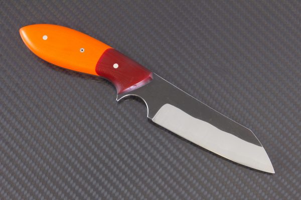 205mm Jumbo Wharncliffe Brute Neck Knife, Orange G10 w/ Red G10 Bolster - 128 Grams