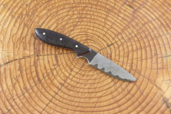 175 mm 'Full Flat Grind' Original Neck Knife, Damascus, Crosscut Pearl Carbon Fiber - 70 grams