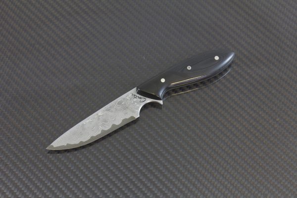 175MM Original Neck Knife, Damascus, Linen Micarta w/ Black Paper Micarta Bolster - 68 Grams
