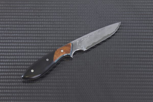 175mm Original Neck Knife, Damascus, Black Micarta w/ Amboyna and Corian Bolster - 74 grams